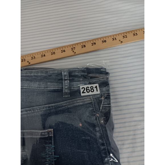 Rutherford Engineered Slim Fit Denim Jorts Men 41 Blue Distressed Tribal Pattern - Picture 14 of 14